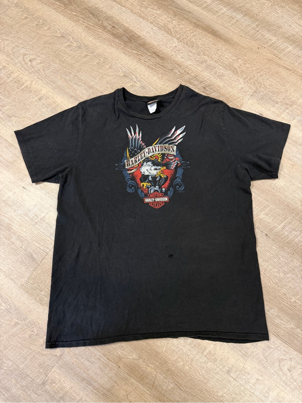 Harley-Davidson Black Tee with Multicolor Eagle Graphic